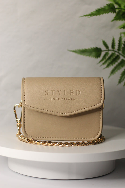 The Signature Belt Satchel-Beige & Gold