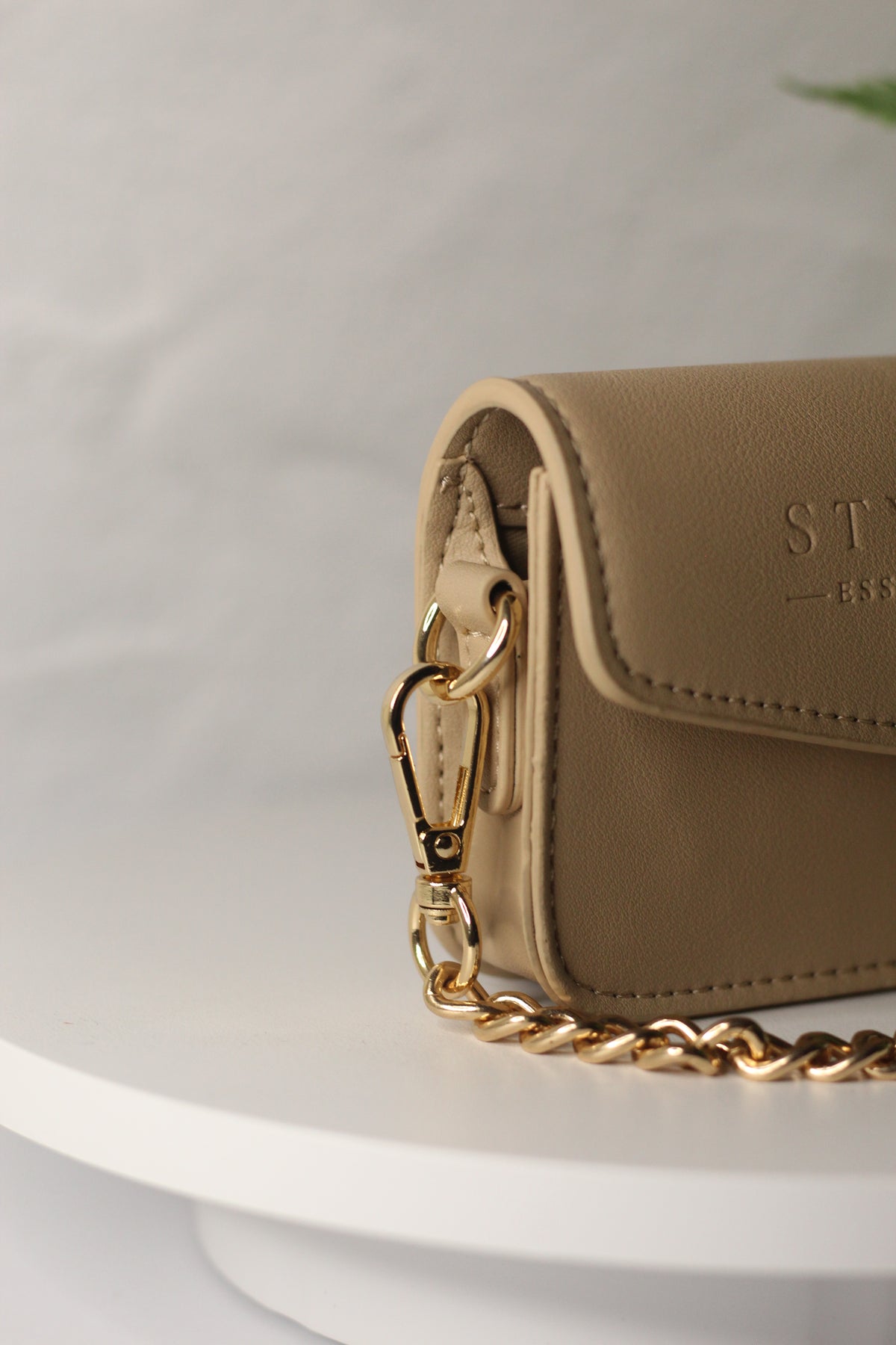The Signature Belt Satchel-Beige & Gold