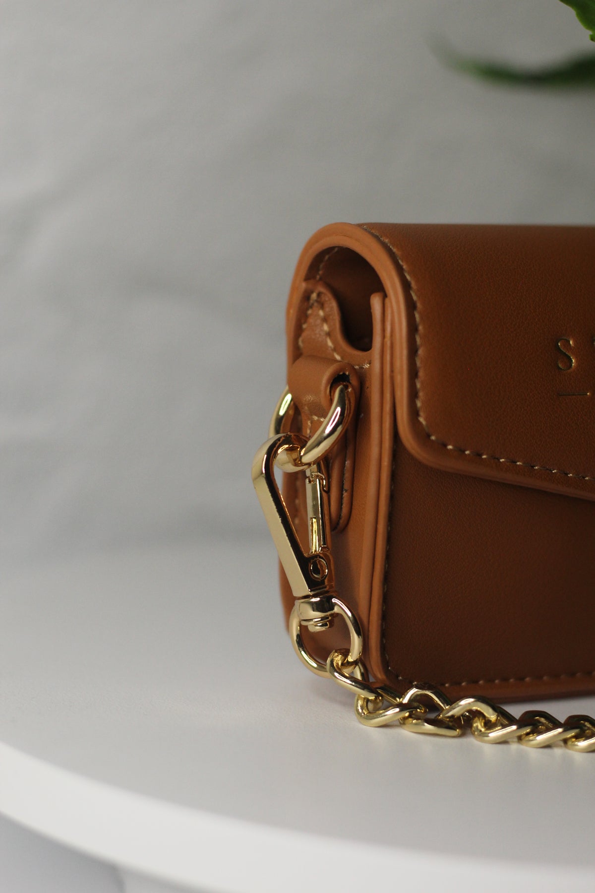 The Signature Belt Satchel- Camel & Gold