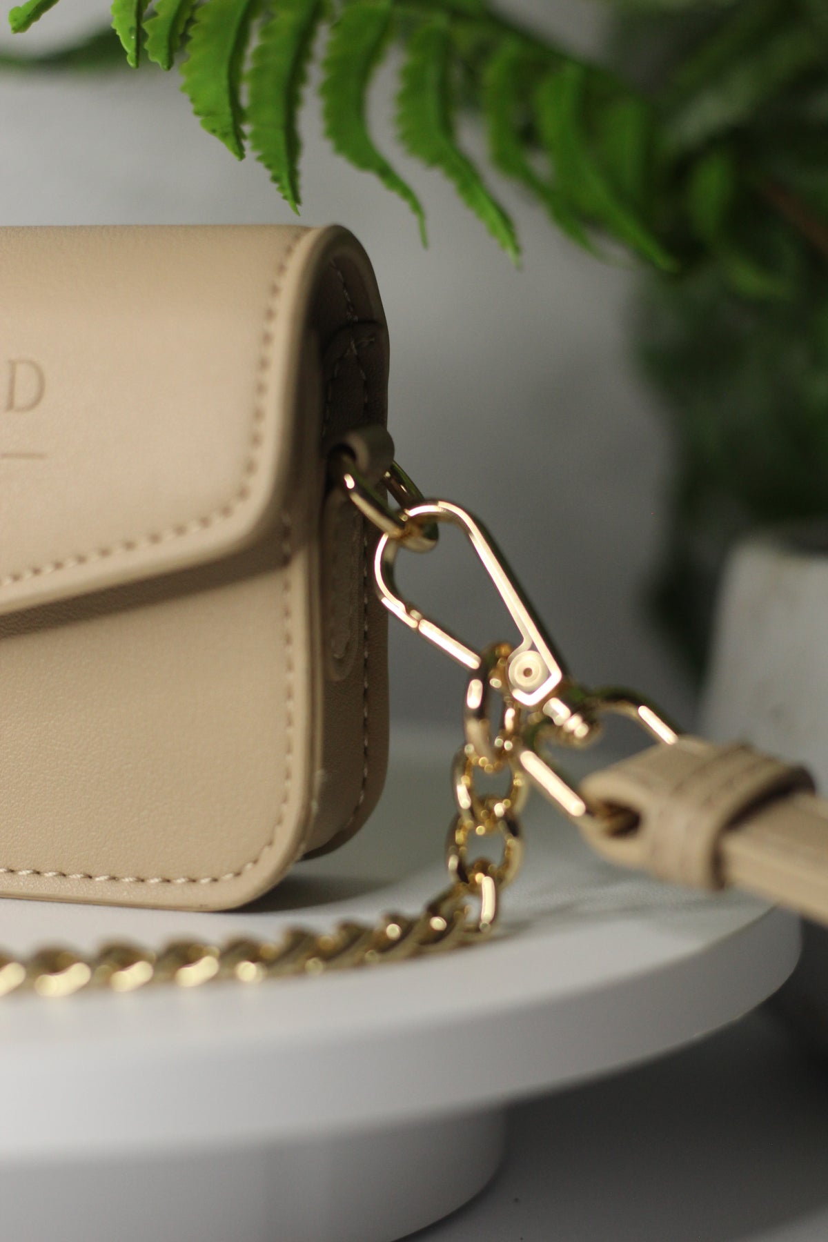 The Signature Belt Satchel-Beige & Gold