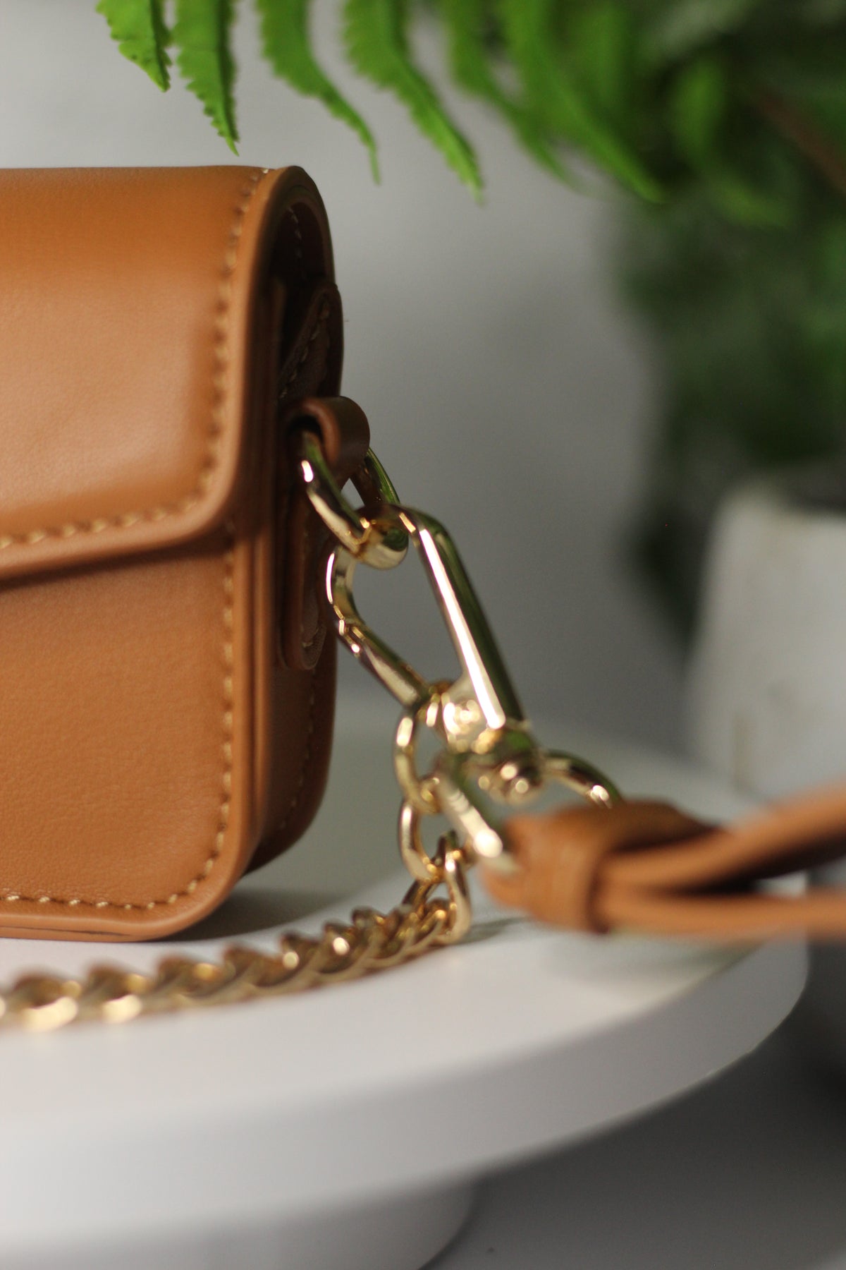 The Signature Belt Satchel- Camel & Gold